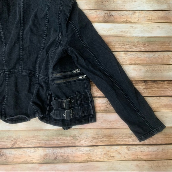 Free People black Denim biker jacket - Picture 7 of 9